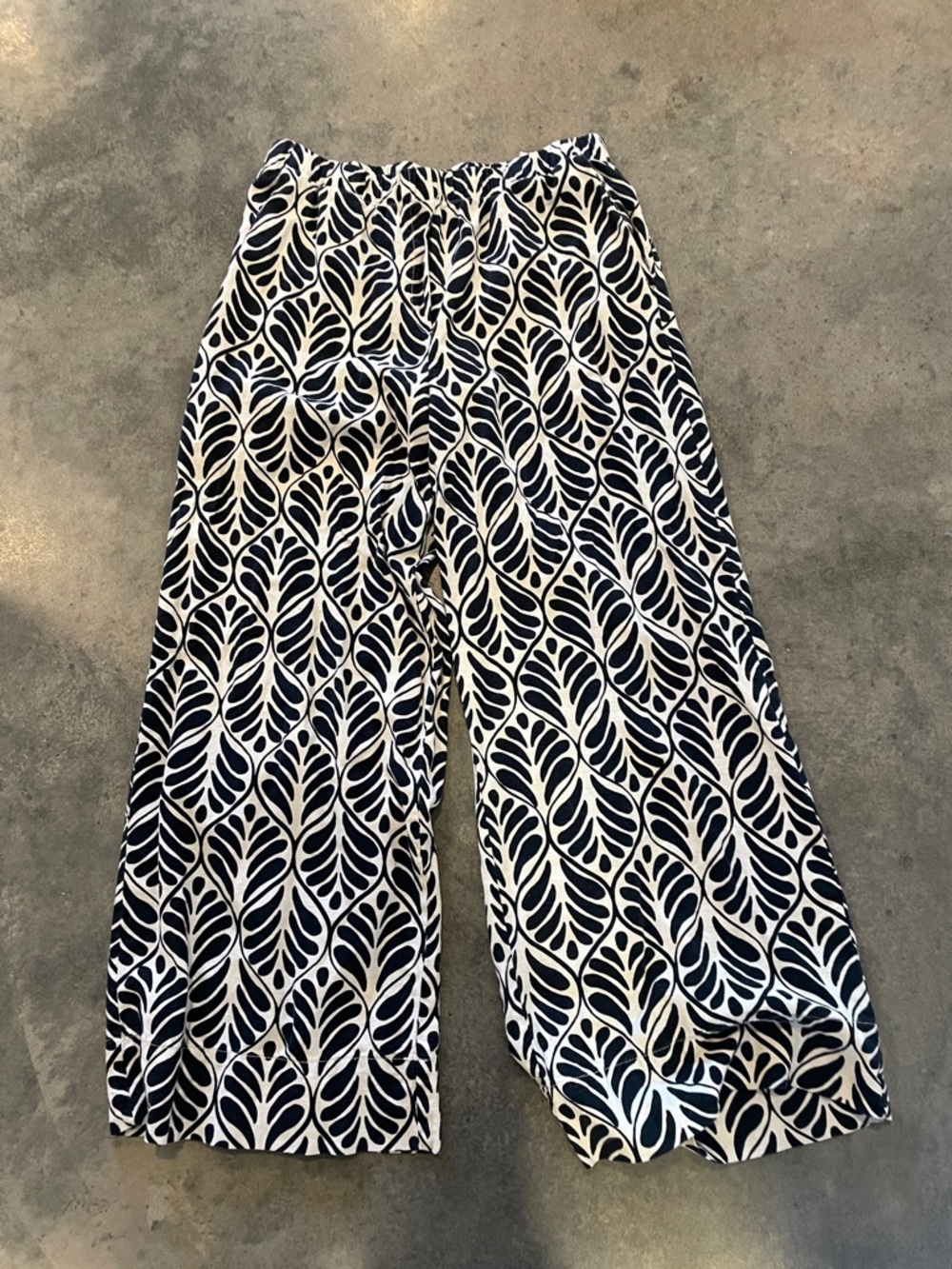 H&M Navy and White Wide-Leg Printed Linen Palazzo Pants
